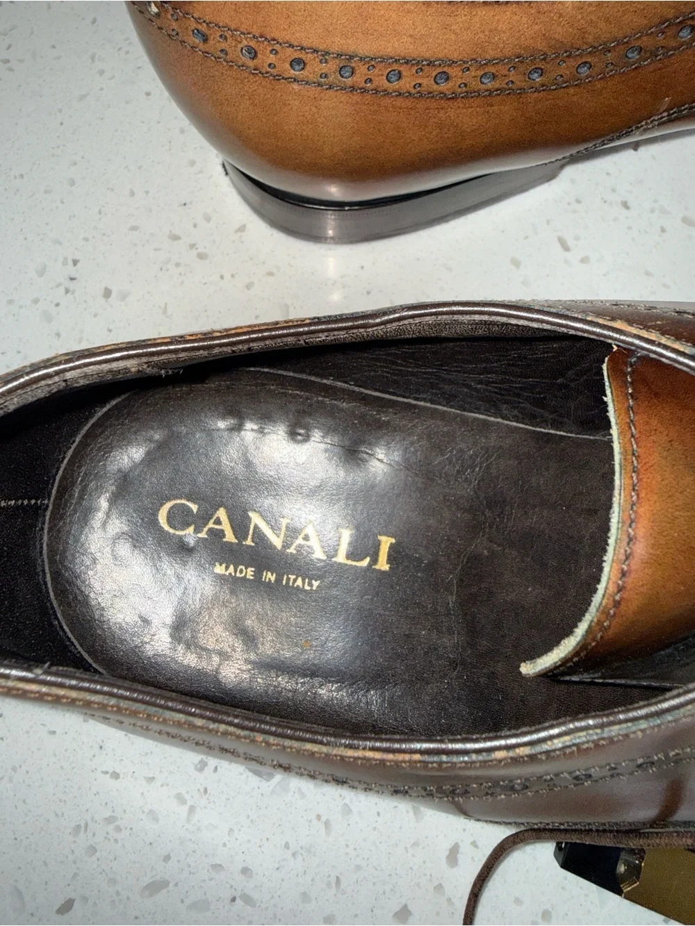 Canali Brown Burnished Leather Cap-Toe Derby Oxfords